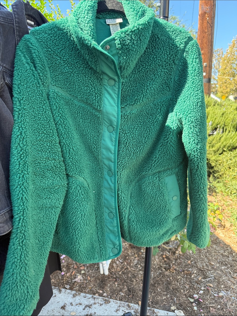 L.L. Bean Cozy Green Sherpa Jacket - Women's Fleece Coat